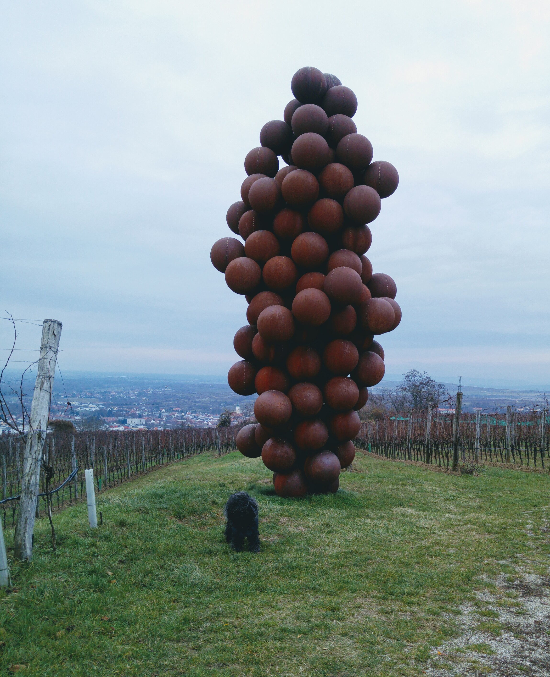 En vinväg på runt 6 kilometer där diverse konstverk satts ut. Här en gigantisk druvklase.